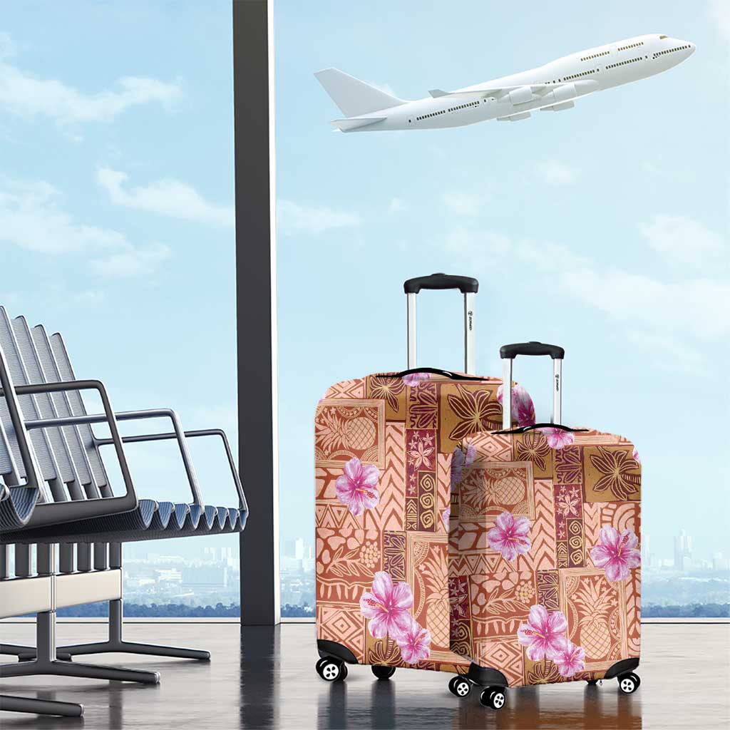 Orange Hawaii Hibiscus With Tropical Flowers Motifs Luggage Cover - Polynesian Pride