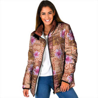 Orange Hawaii Hibiscus With Tropical Flowers Motifs Padded Jacket - Polynesian Pride