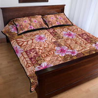 Orange Hawaii Hibiscus With Tropical Flowers Motifs Quilt Bed Set - Polynesian Pride