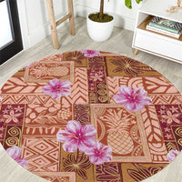 Orange Hawaii Hibiscus With Tropical Flowers Motifs Round Carpet LT14 Orange - Polynesian Pride