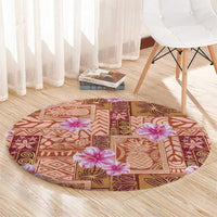 Orange Hawaii Hibiscus With Tropical Flowers Motifs Round Carpet LT14 - Polynesian Pride