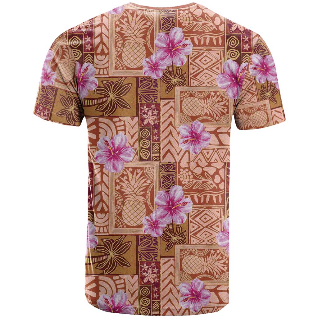 Orange Hawaii Hibiscus With Tropical Flowers Motifs T Shirt - Polynesian Pride