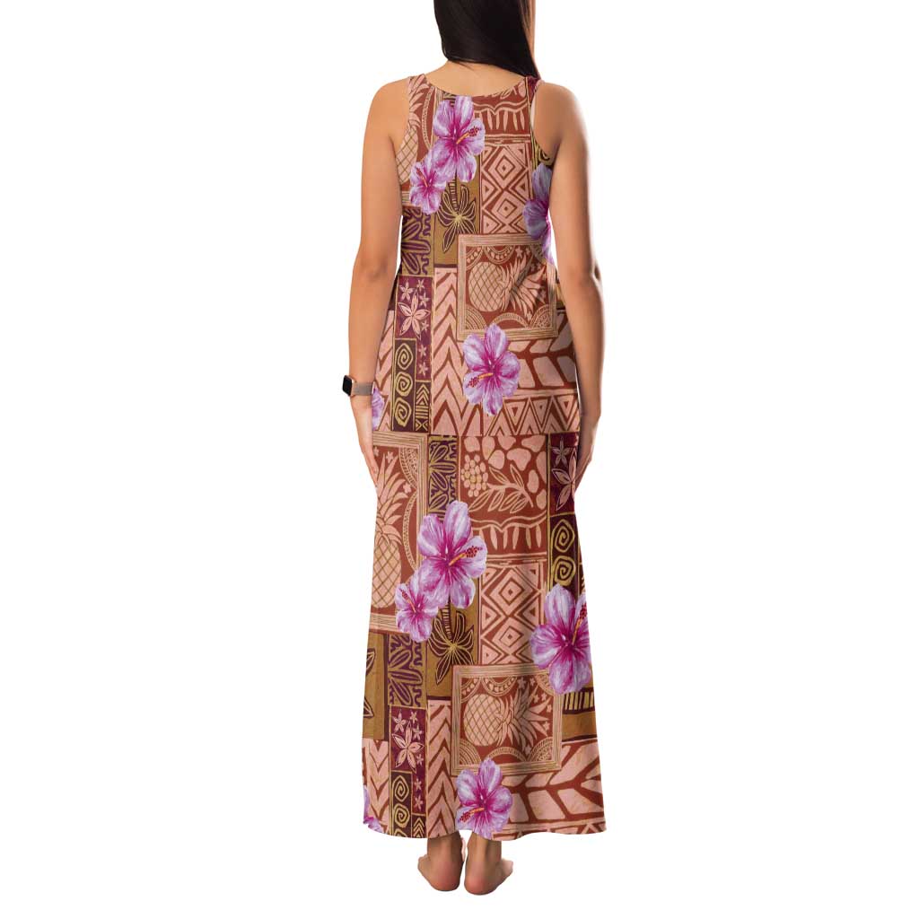 Orange Hawaii Hibiscus With Tropical Flowers Motifs Tank Maxi Dress - Polynesian Pride