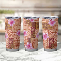 Orange Hawaii Hibiscus With Tropical Flowers Motifs Tumbler Cup - Polynesian Pride