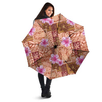 Orange Hawaii Hibiscus With Tropical Flowers Motifs Umbrella - Polynesian Pride