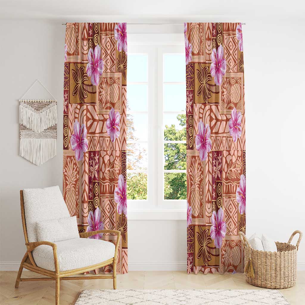 Orange Hawaii Hibiscus With Tropical Flowers Motifs Window Curtain LT14 - Polynesian Pride