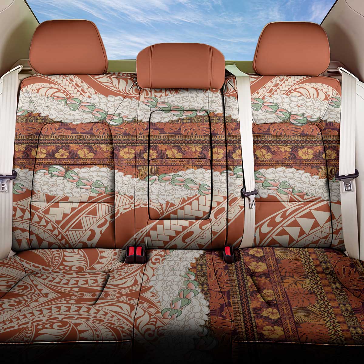 Aloha Hawaii Mikioi Lei Back Car Seat Cover Beige Tropical Flower Pattern - Polynesian Pride