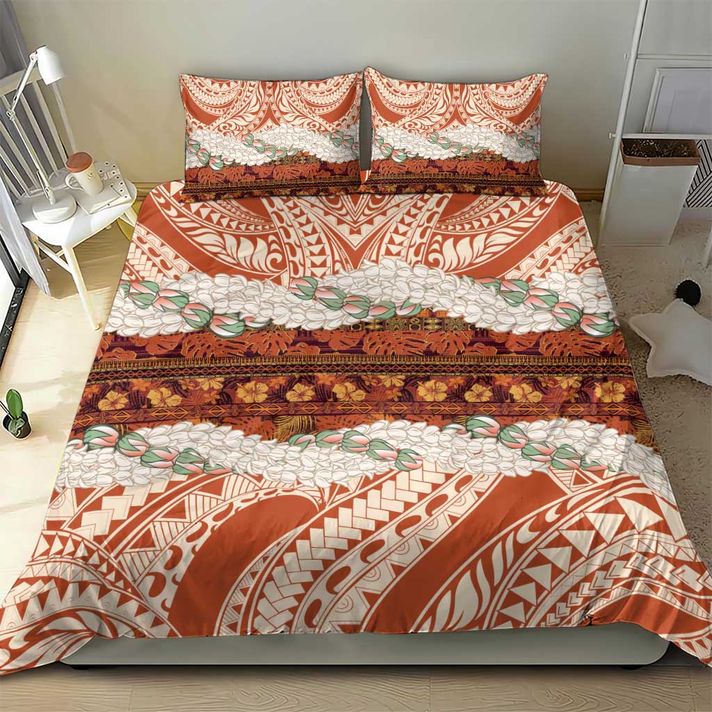Aloha Hawaii Mikioi Lei Bedding Set Beige Tropical Flower Pattern - Polynesian Pride