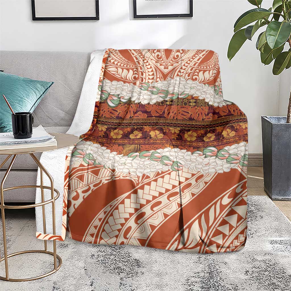 Aloha Hawaii Mikioi Lei Blanket Beige Tropical Flower Pattern - Polynesian Pride