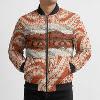 Aloha Hawaii Mikioi Lei Bomber Puffer Jacket Beige Tropical Flower Pattern - Polynesian Pride