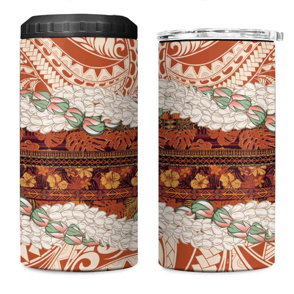 Aloha Hawaii Mikioi Lei 4 in 1 Can Cooler Tumbler Beige Tropical Flower Pattern - Polynesian Pride