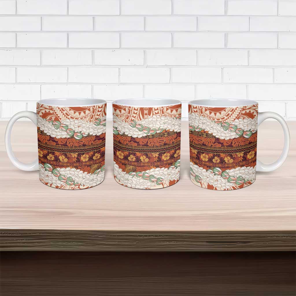Aloha Hawaii Mikioi Lei Ceramic Mug Beige Tropical Flower Pattern - Polynesian Pride