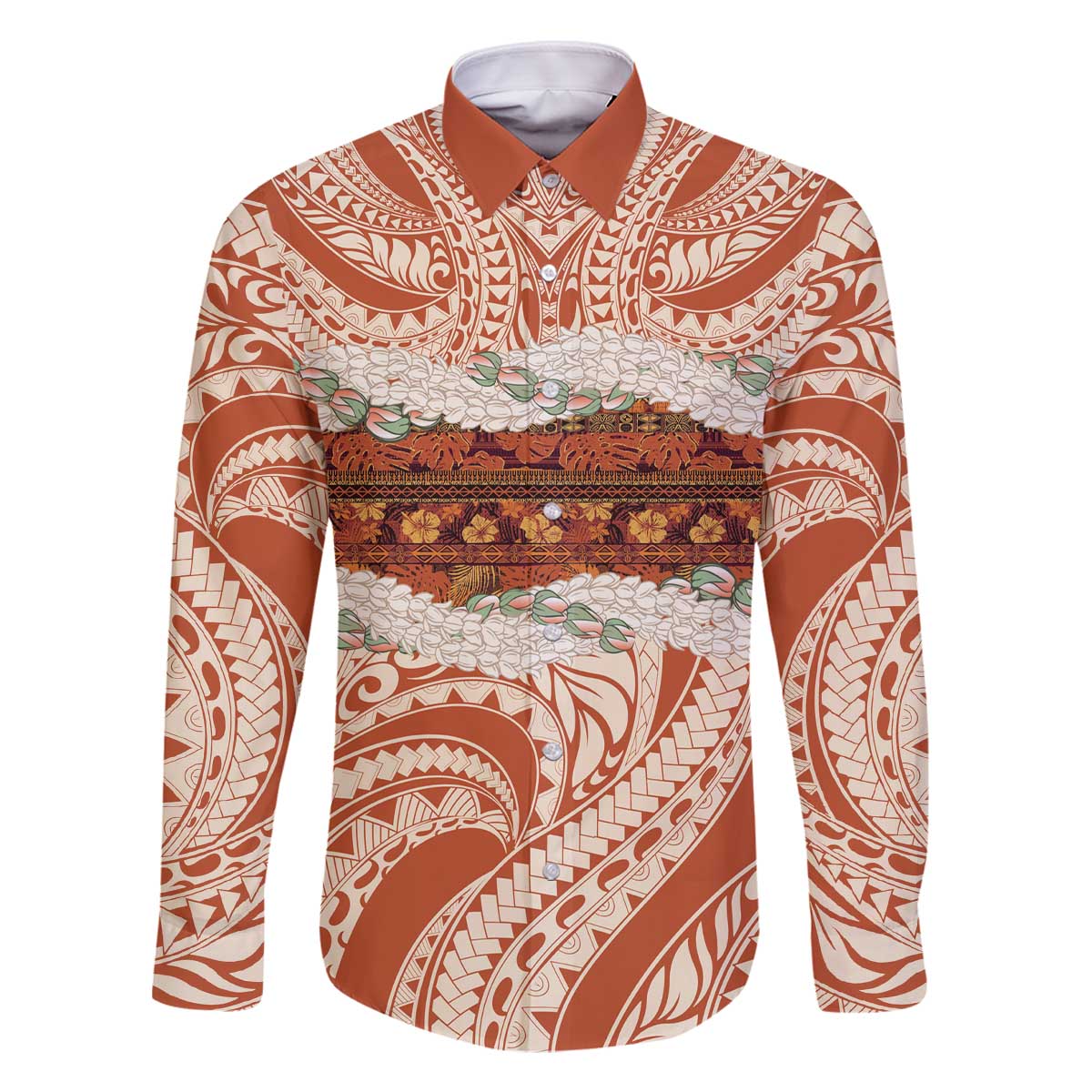 Aloha Hawaii Mikioi Lei Family Matching Off The Shoulder Long Sleeve Dress and Hawaiian Shirt Beige Tropical Flower Pattern - Polynesian Pride