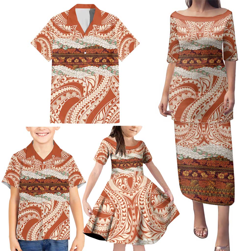 Aloha Hawaii Mikioi Lei Family Matching Puletasi and Hawaiian Shirt Beige Tropical Flower Pattern - Polynesian Pride