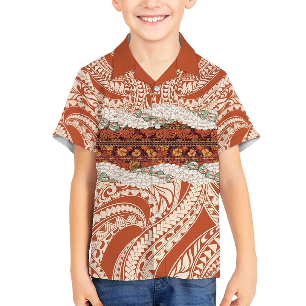 Aloha Hawaii Mikioi Lei Family Matching Puletasi and Hawaiian Shirt Beige Tropical Flower Pattern - Polynesian Pride