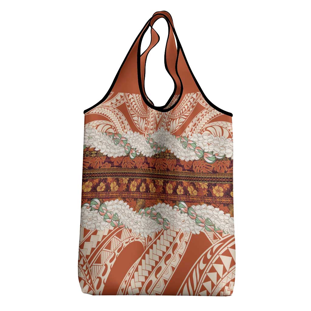 Aloha Hawaii Mikioi Lei Grocery Bag Beige Tropical Flower Pattern - Polynesian Pride