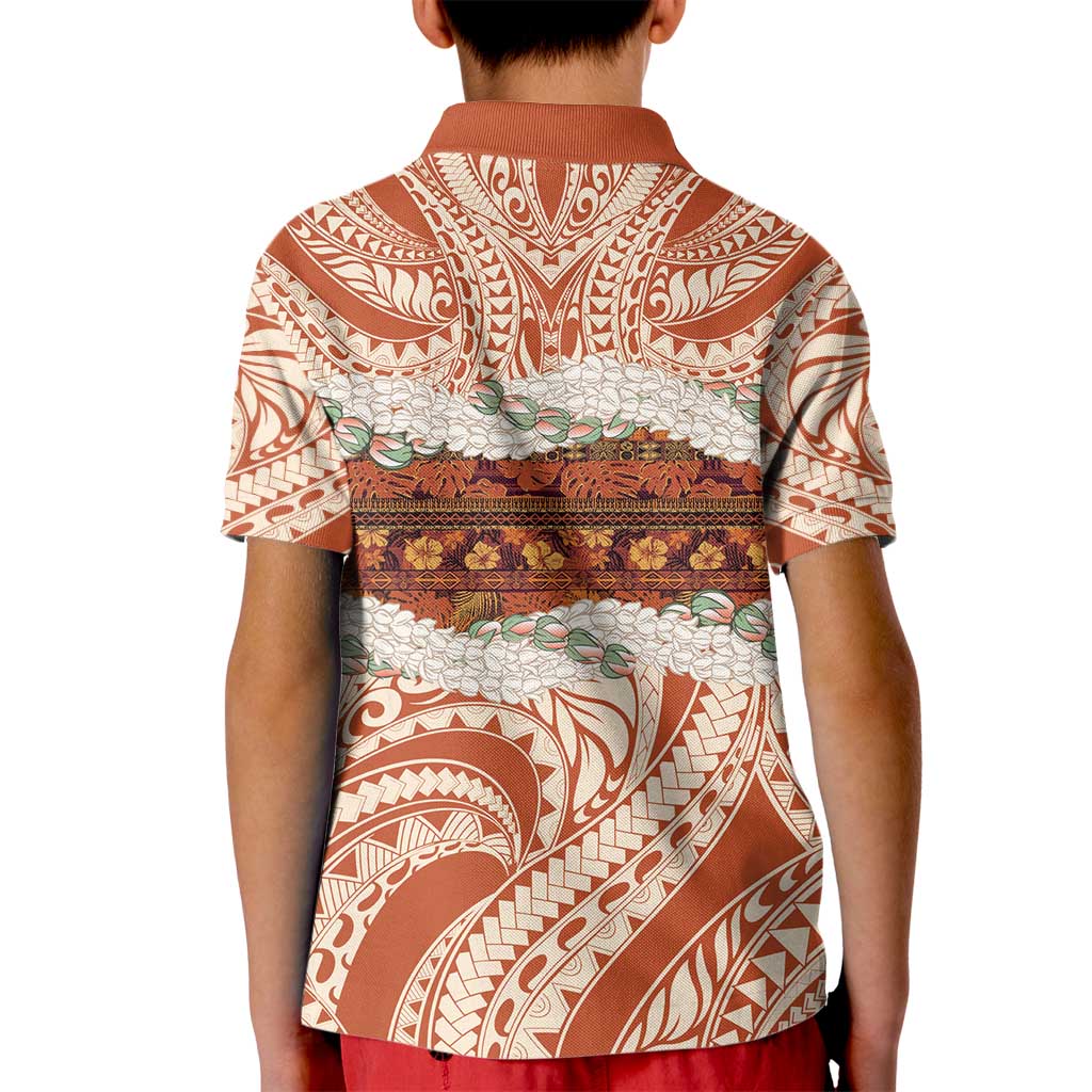 Aloha Hawaii Mikioi Lei Kid Polo Shirt Beige Tropical Flower Pattern - Polynesian Pride