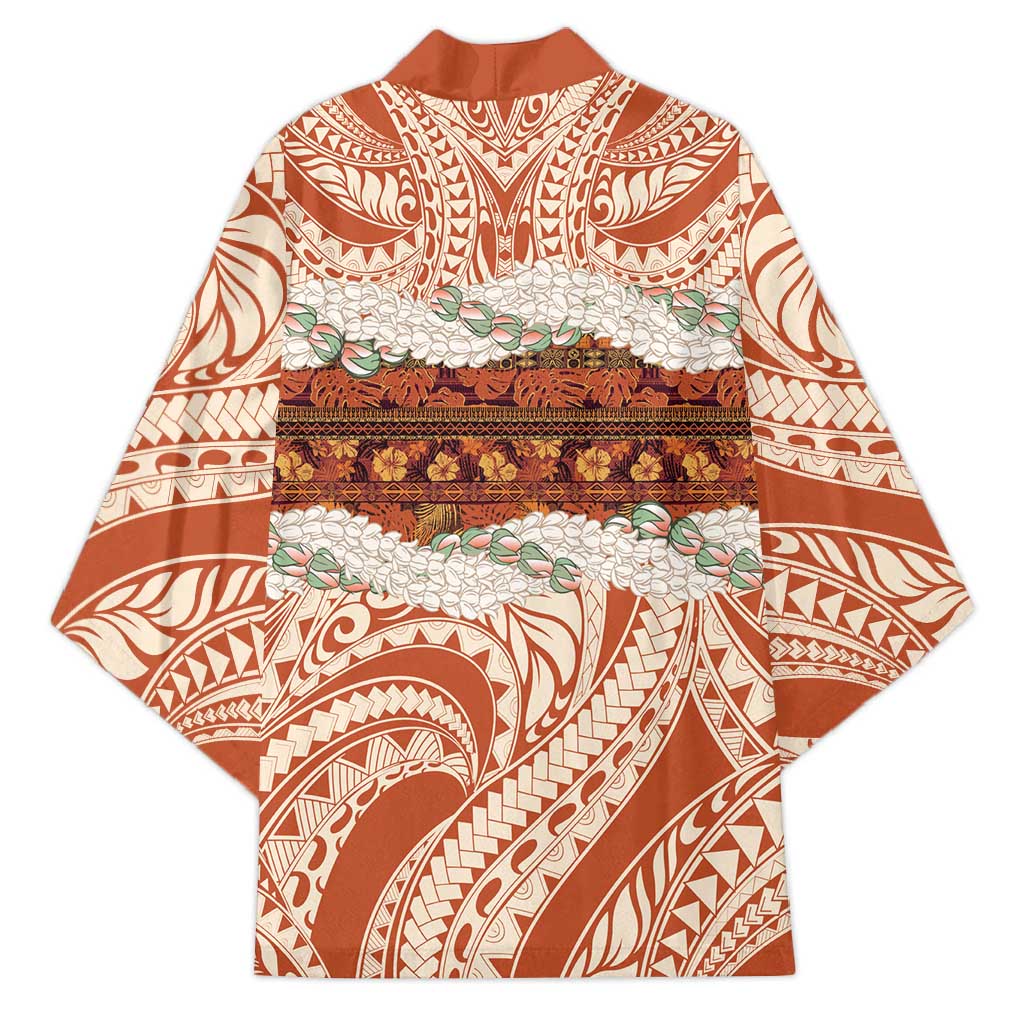 Aloha Hawaii Mikioi Lei Kimono Beige Tropical Flower Pattern - Polynesian Pride