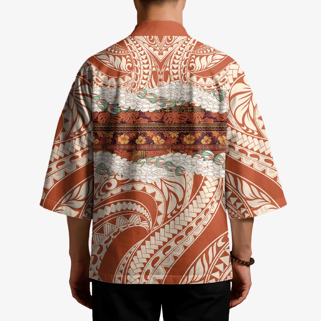 Aloha Hawaii Mikioi Lei Kimono Beige Tropical Flower Pattern - Polynesian Pride