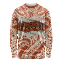 Aloha Hawaii Mikioi Lei Long Sleeve Shirt Beige Tropical Flower Pattern - Polynesian Pride