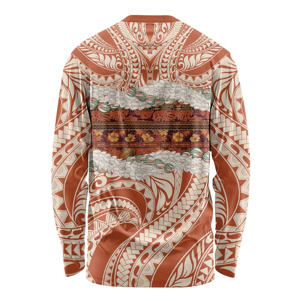 Aloha Hawaii Mikioi Lei Long Sleeve Shirt Beige Tropical Flower Pattern - Polynesian Pride