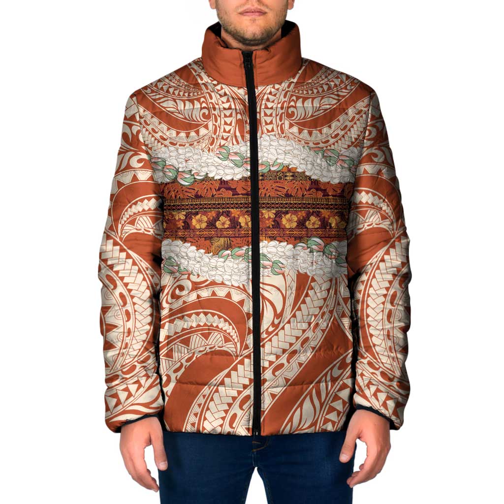 Aloha Hawaii Mikioi Lei Padded Jacket Beige Tropical Flower Pattern - Polynesian Pride