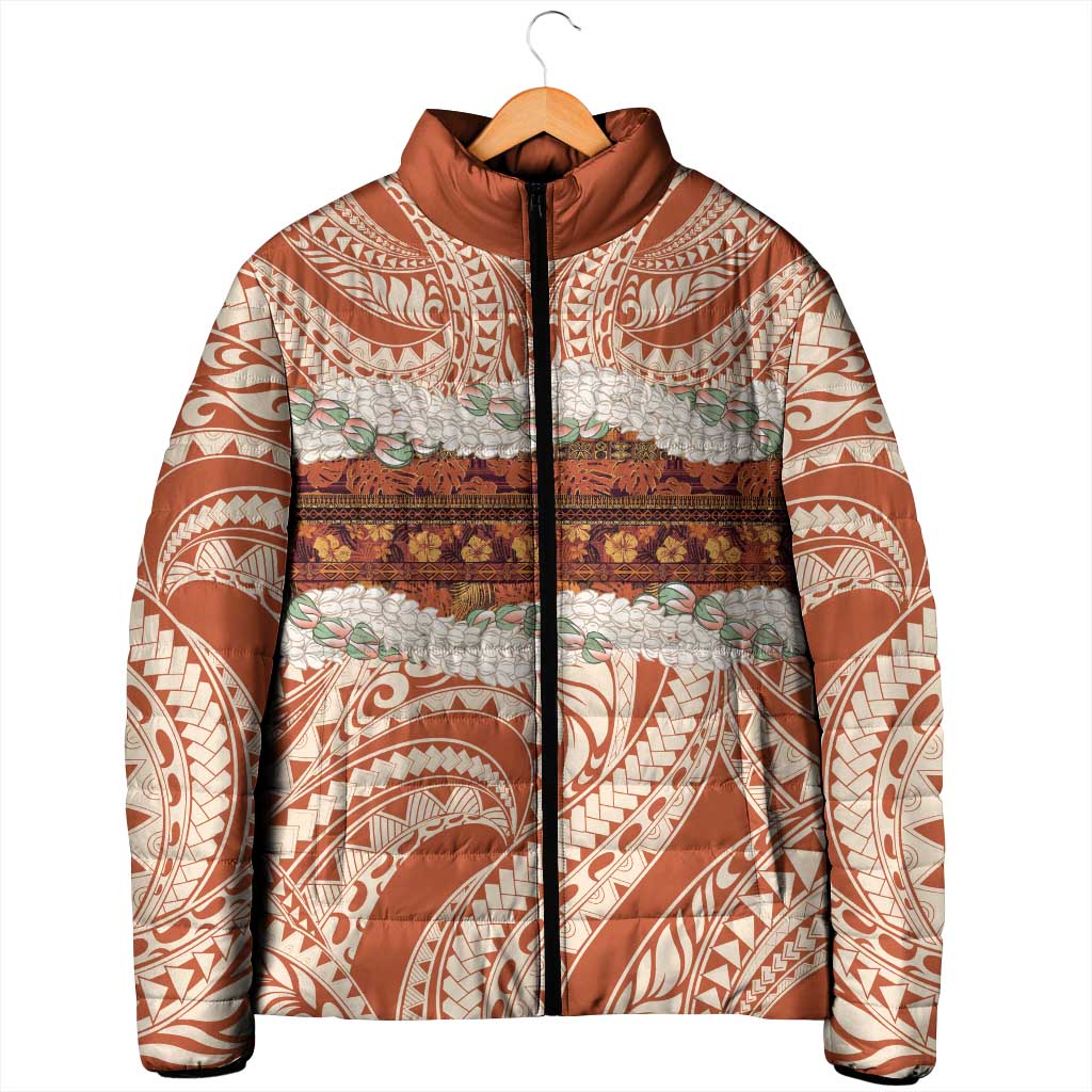 Aloha Hawaii Mikioi Lei Padded Jacket Beige Tropical Flower Pattern - Polynesian Pride