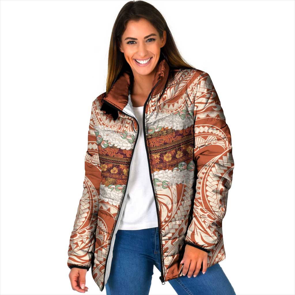 Aloha Hawaii Mikioi Lei Padded Jacket Beige Tropical Flower Pattern - Polynesian Pride