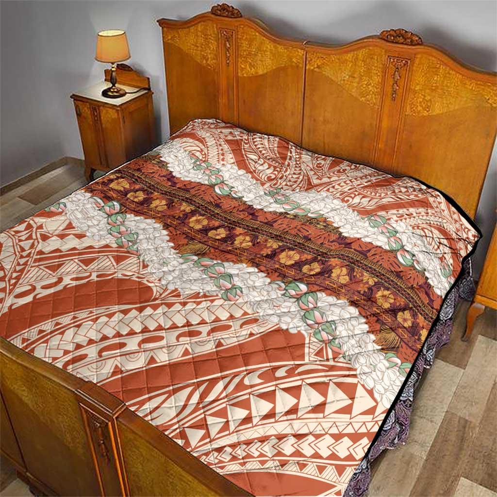 Aloha Hawaii Mikioi Lei Quilt Beige Tropical Flower Pattern - Polynesian Pride