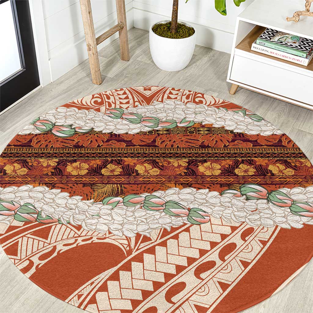Aloha Hawaii Mikioi Lei Round Carpet Beige Tropical Flower Pattern - Polynesian Pride