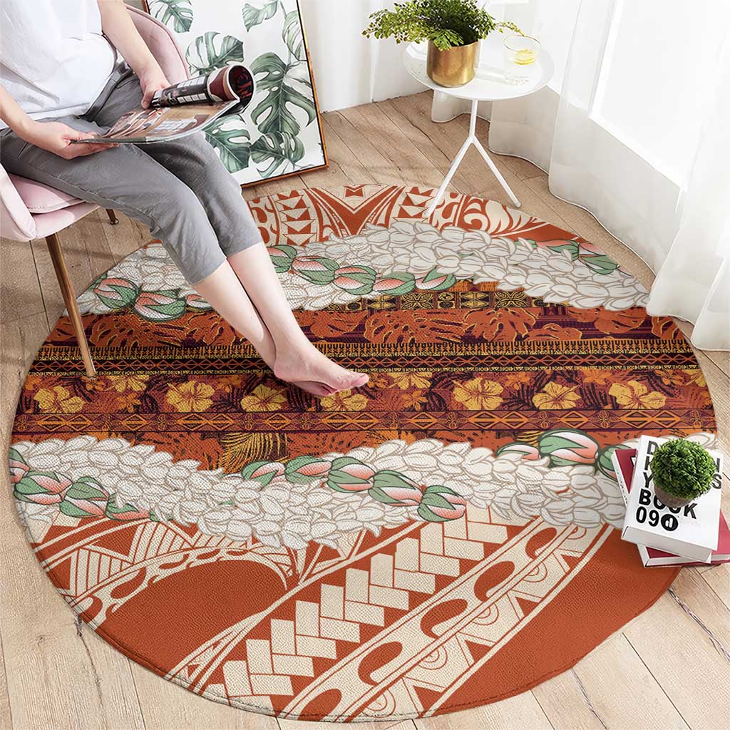 Aloha Hawaii Mikioi Lei Round Carpet Beige Tropical Flower Pattern - Polynesian Pride