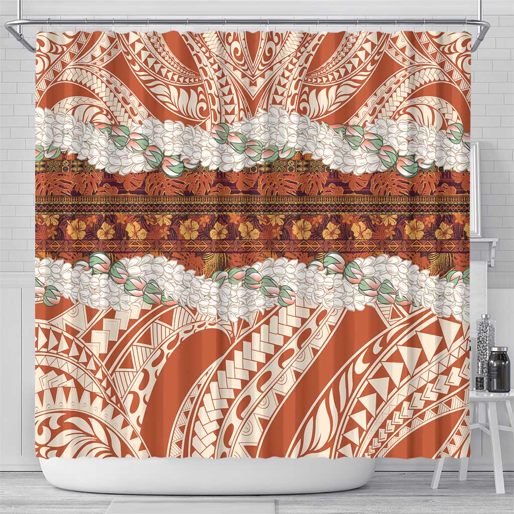 Aloha Hawaii Mikioi Lei Shower Curtain Beige Tropical Flower Pattern - Polynesian Pride