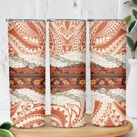 Aloha Hawaii Mikioi Lei Skinny Tumbler Beige Tropical Flower Pattern - Polynesian Pride
