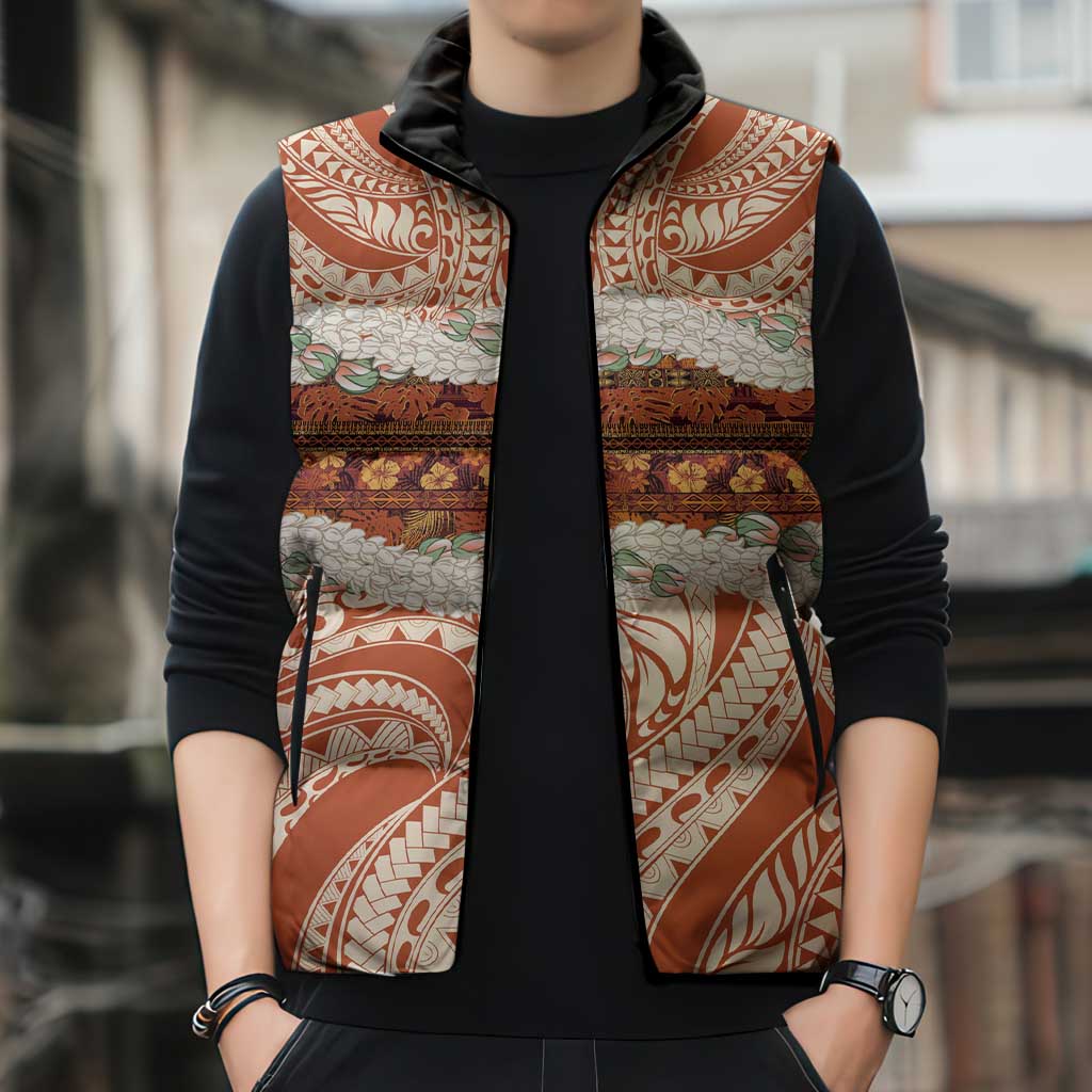 Aloha Hawaii Mikioi Lei Sleeveless Puffer Jacket Beige Tropical Flower Pattern - Polynesian Pride