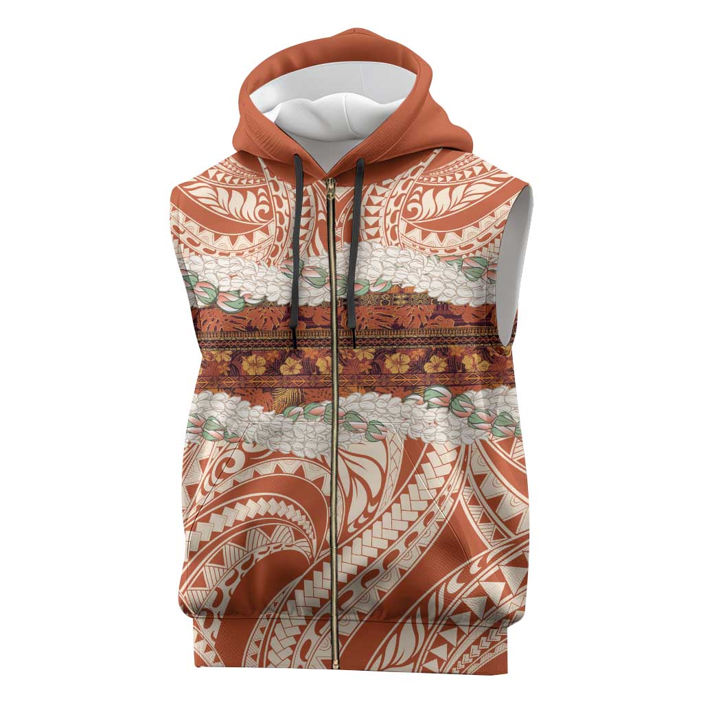 Aloha Hawaii Mikioi Lei Sleeveless Zip Hoodie Beige Tropical Flower Pattern LT14