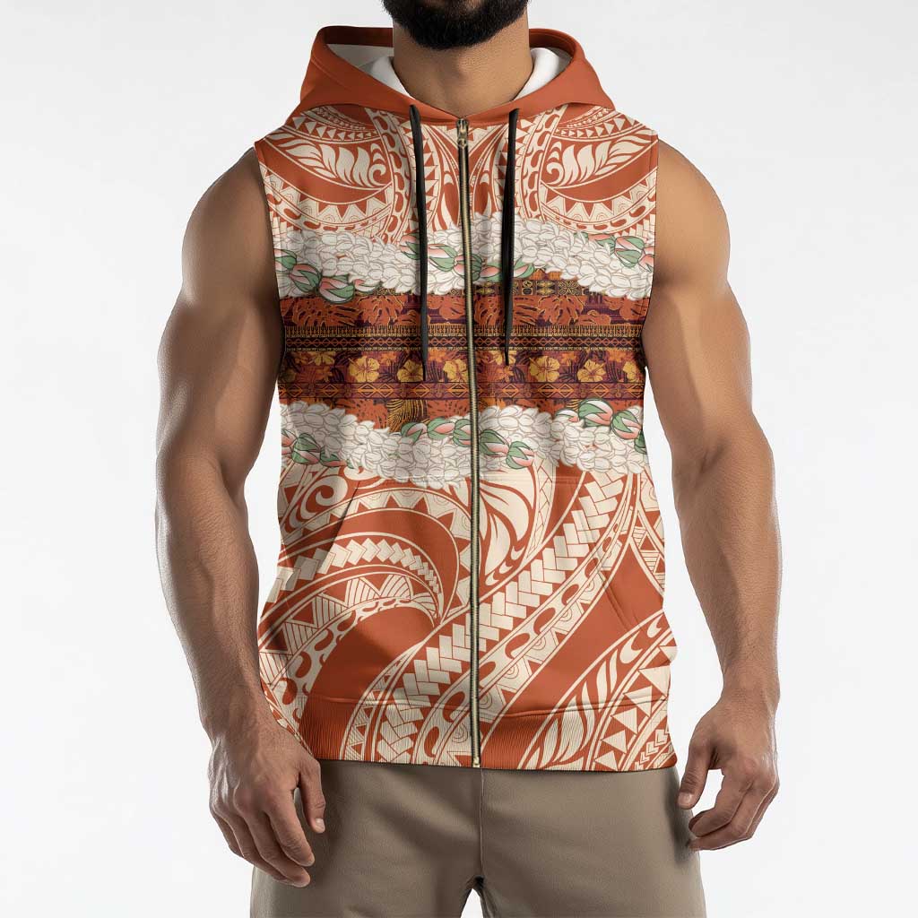Aloha Hawaii Mikioi Lei Sleeveless Zip Hoodie Beige Tropical Flower Pattern - Polynesian Pride