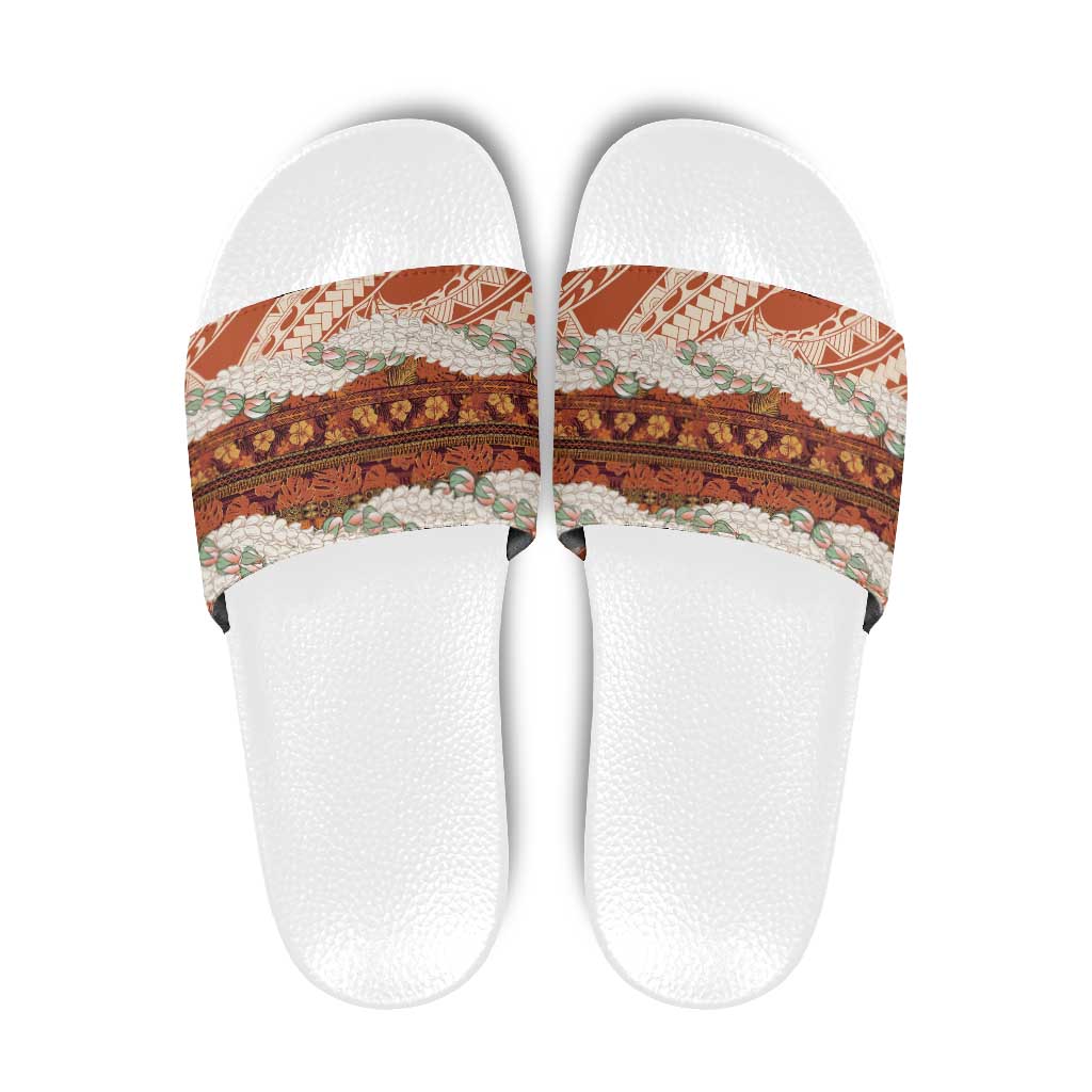Aloha Hawaii Mikioi Lei Slide Sandals Beige Tropical Flower Pattern - Polynesian Pride