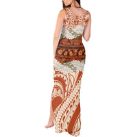 Aloha Hawaii Mikioi Lei Tank Maxi Dress Beige Tropical Flower Pattern - Polynesian Pride