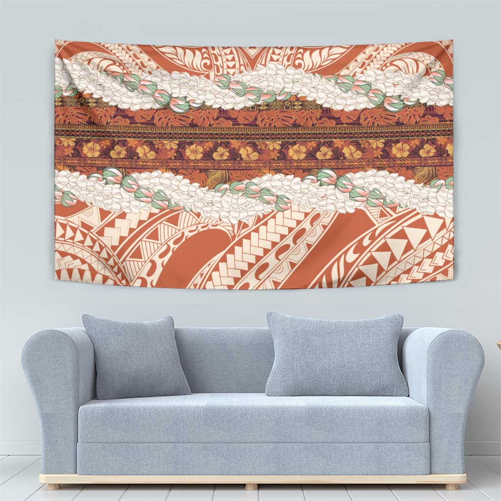 Aloha Hawaii Mikioi Lei Tapestry Beige Tropical Flower Pattern - Polynesian Pride