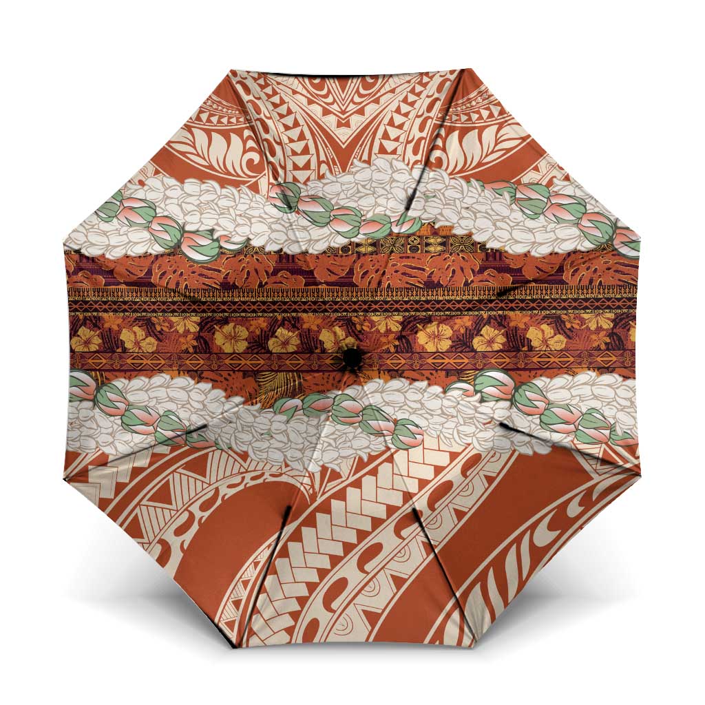 Aloha Hawaii Mikioi Lei Umbrella Beige Tropical Flower Pattern - Polynesian Pride