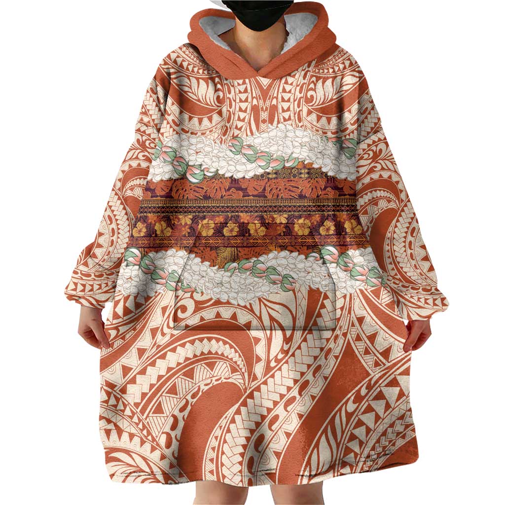 Aloha Hawaii Mikioi Lei Wearable Blanket Hoodie Beige Tropical Flower Pattern - Polynesian Pride