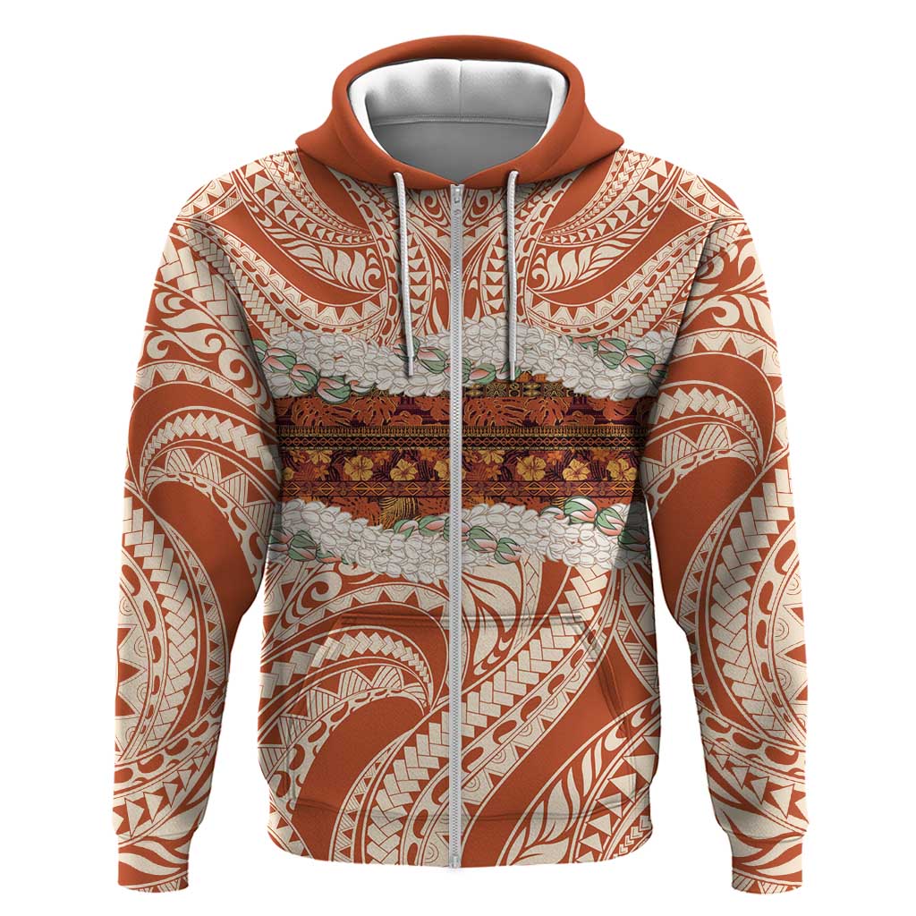 Aloha Hawaii Mikioi Lei Zip Hoodie Beige Tropical Flower Pattern - Polynesian Pride