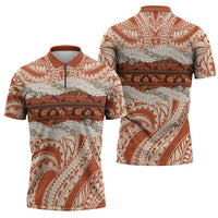 Aloha Hawaii Mikioi Lei Zipper Polo Shirt Beige Tropical Flower Pattern - Polynesian Pride