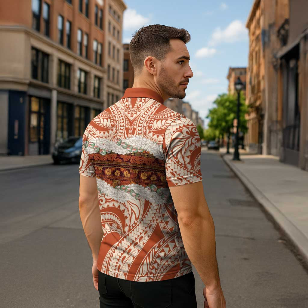 Aloha Hawaii Mikioi Lei Zipper Polo Shirt Beige Tropical Flower Pattern - Polynesian Pride