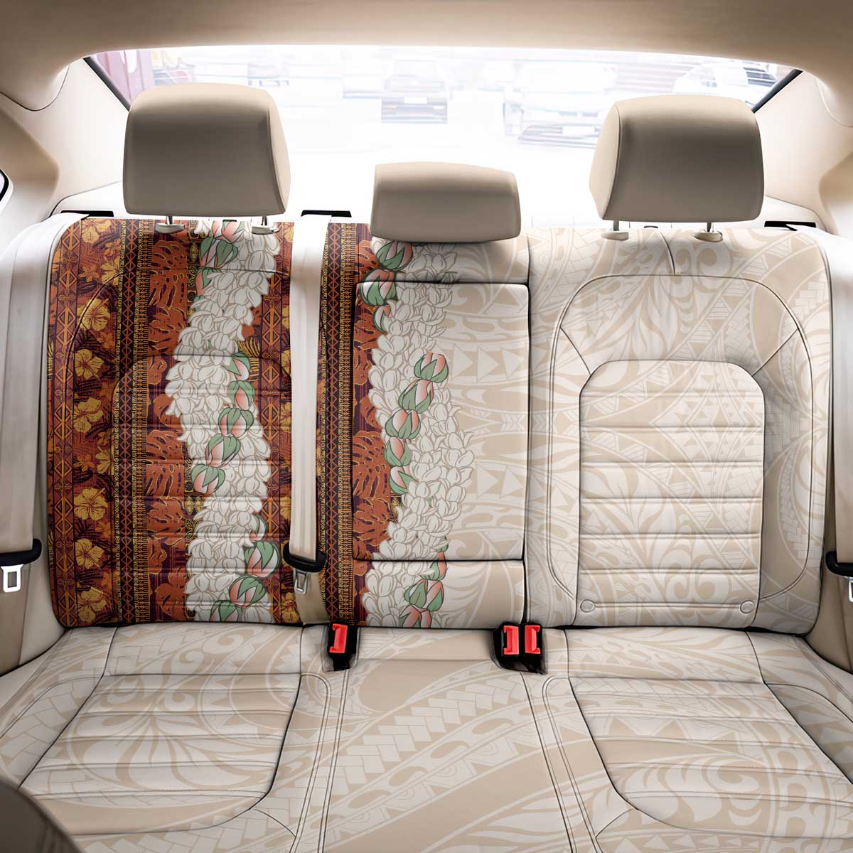 Aloha Hawaii Mikioi Lei Back Car Seat Cover Cattail Red Tropical Flower Pattern - Polynesian Pride