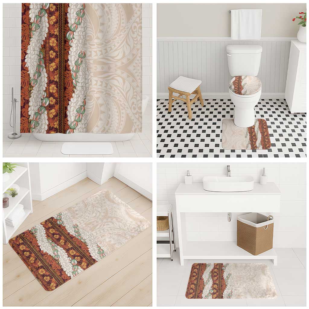 Aloha Hawaii Mikioi Lei Bathroom Set Cattail Red Tropical Flower Pattern - Polynesian Pride