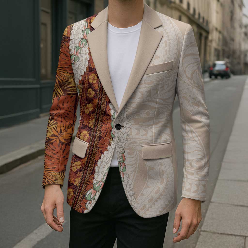 Aloha Hawaii Mikioi Lei Blazer Cattail Red Tropical Flower Pattern - Polynesian Pride