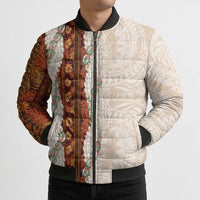 Aloha Hawaii Mikioi Lei Bomber Puffer Jacket Cattail Red Tropical Flower Pattern - Polynesian Pride