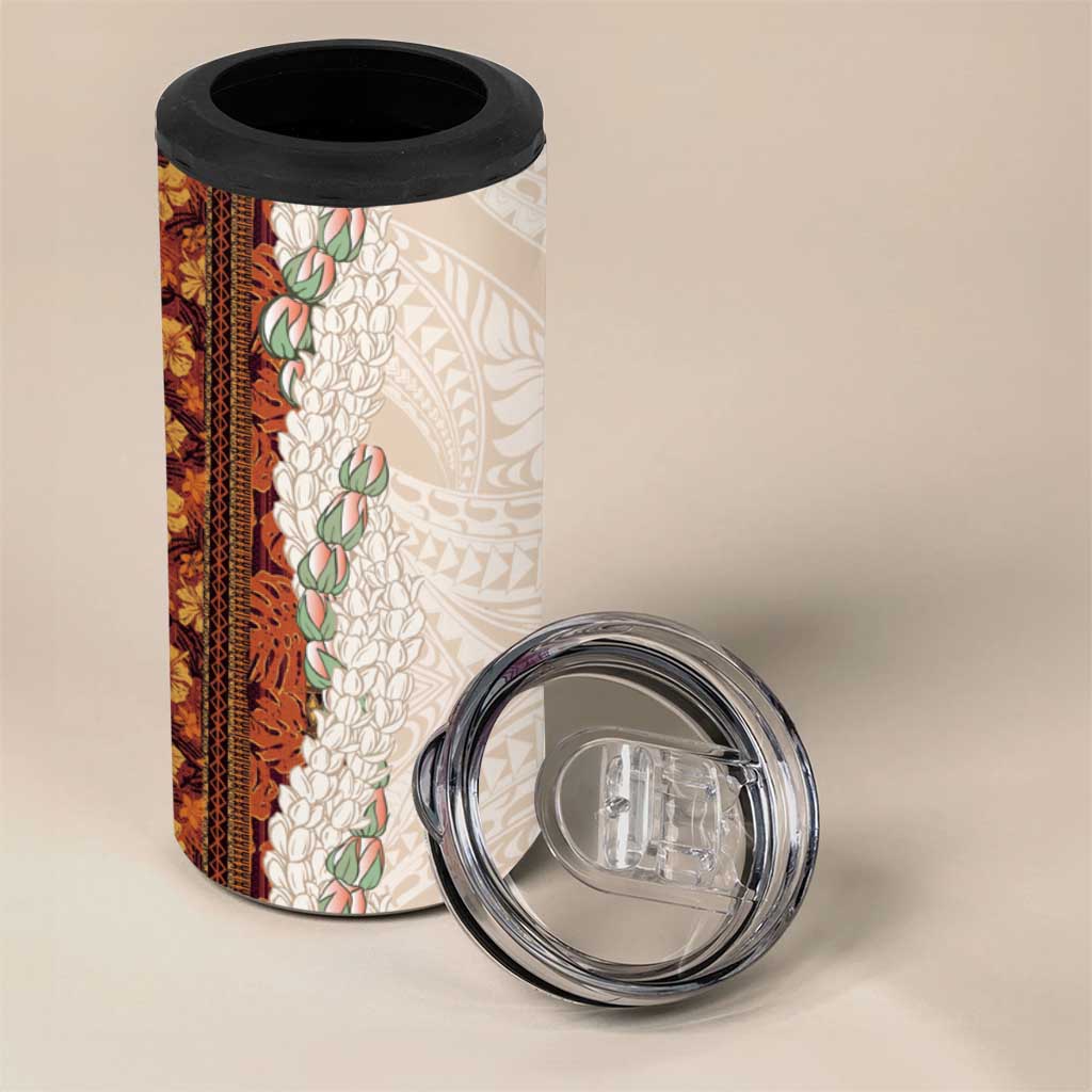 Aloha Hawaii Mikioi Lei 4 in 1 Can Cooler Tumbler Cattail Red Tropical Flower Pattern - Polynesian Pride