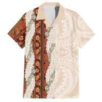 Aloha Hawaii Mikioi Lei Family Matching Off The Shoulder Long Sleeve Dress and Hawaiian Shirt Cattail Red Tropical Flower Pattern - Polynesian Pride